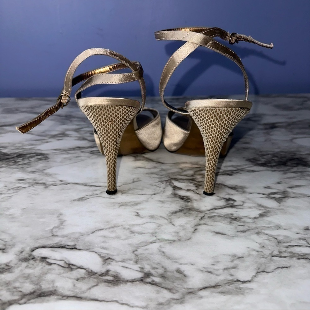 Charles David Formal Gold Heels with Rhinestone Bow Accents - Picture 6 of 13